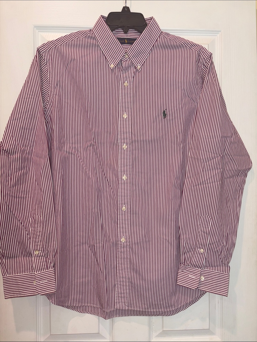 Polo by Ralph Lauren Men’s Mulberry  and White Striped  Button-Down Shirt, XL